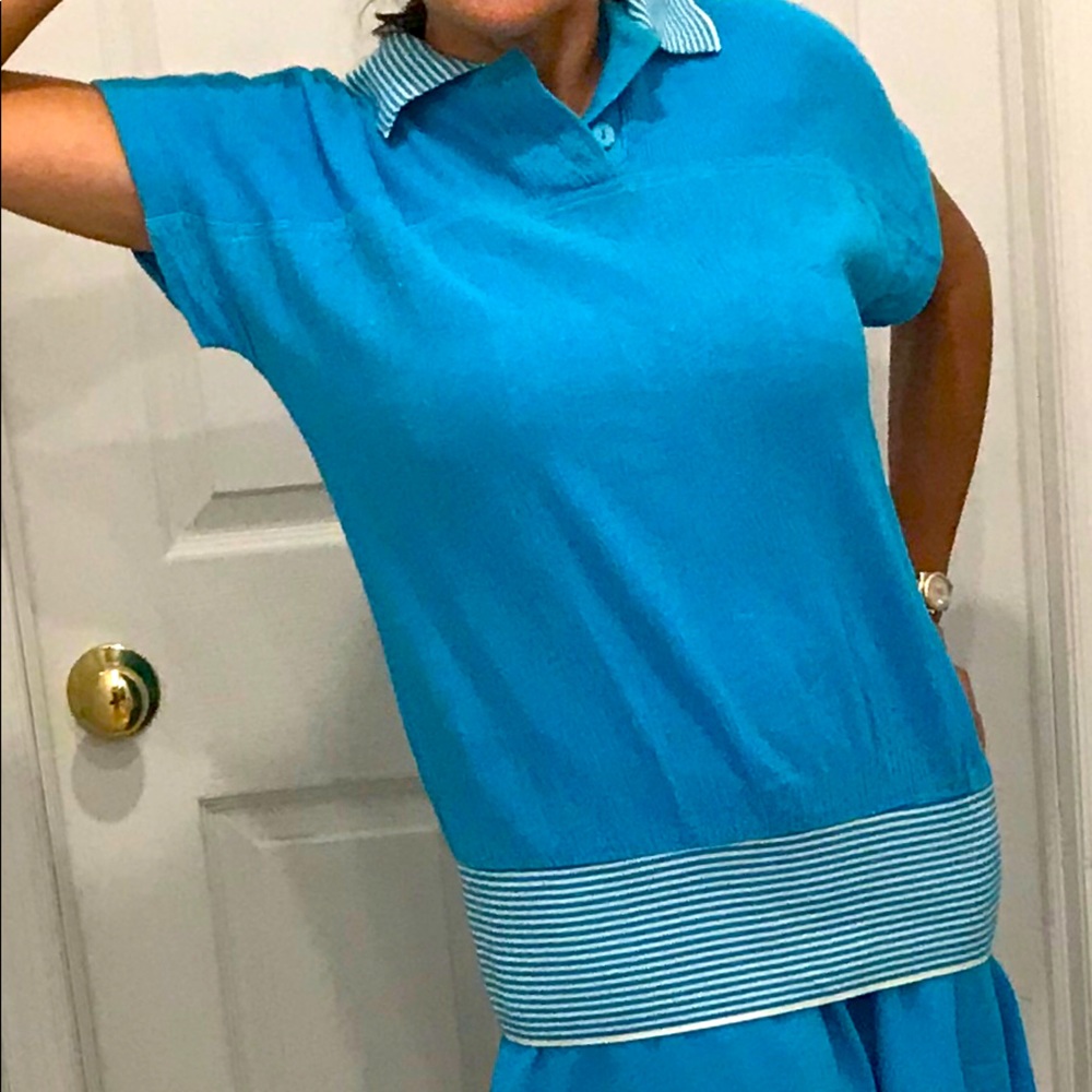 Vintage 1980’s Melissa turquoise blue cotton polo. Size 10.